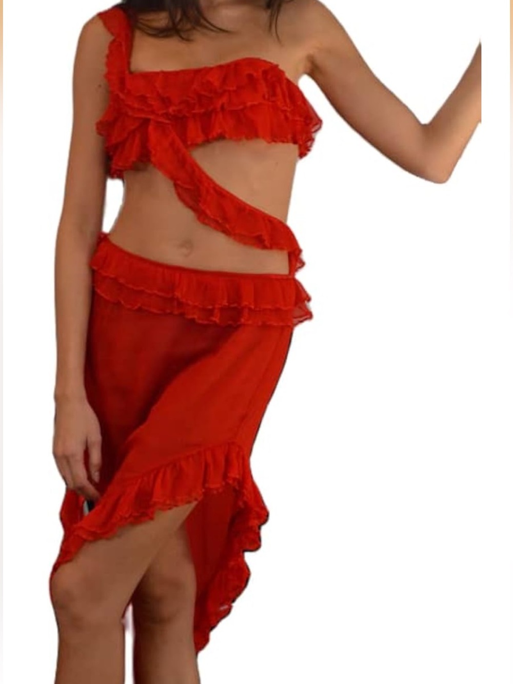 NWOTS Y2K Red Ruffle Cutout Dress Size Small